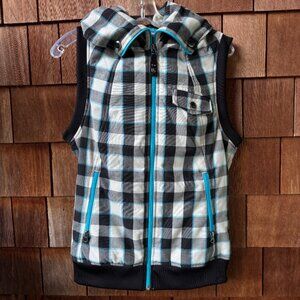 VTG Burton 90s Black/White Plaid Dryride Zip Front Snowboard Vest Women's Large